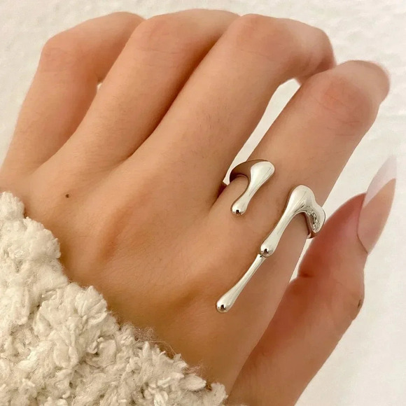 925 Sterling Silver Drip Ring Unique Minimalist Ring Geometric Stackable Ring - Picture 1 of 7